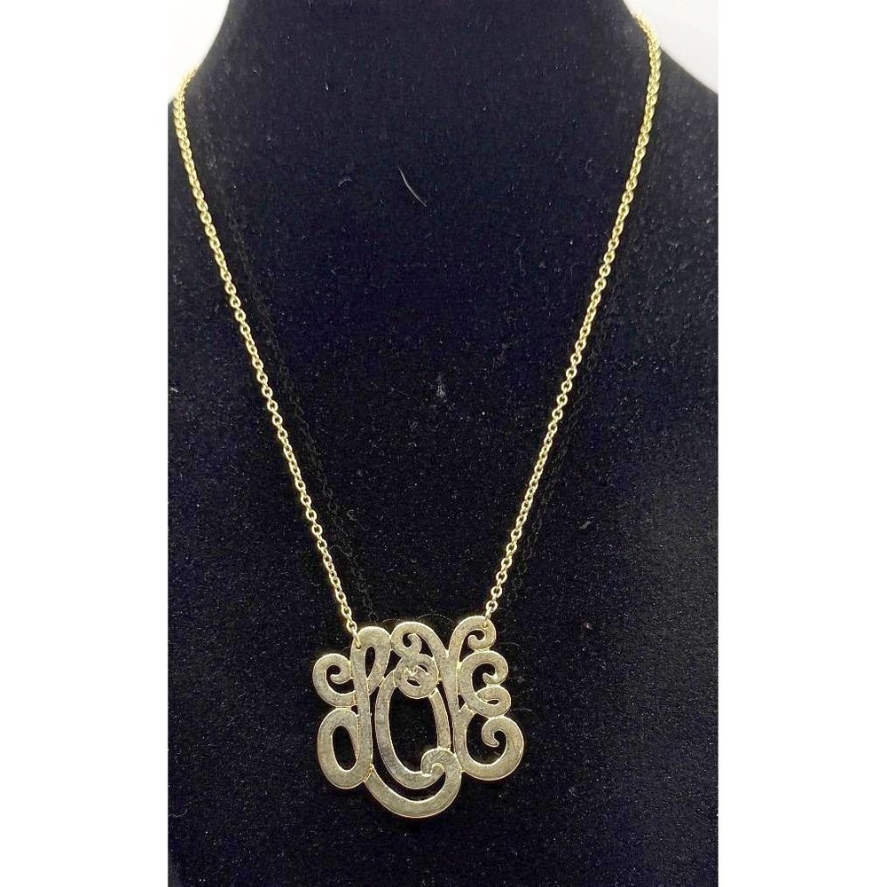 Gold Tone LOVE‎ Script Necklace 14"-17" Romantic Pendant Monogram Style